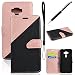 Produktbild GrandEver Asus Zenfone 3 (ZE520KL) 5.2" Ledertasche Hülle Spleiß Stil Schutzhülle Handschlaufe Tasche Lederhülle Scratch Schale Umschlag Stil Wallet Flip Case Cover mit Weiche Silikon Backcover Leder Innere Standfunktion Kreditkarte Slots Magnetverschluss Etui und Schwarz Stylus Pen - Rosegold und Schwarz