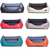 QP Hundebett Polyester Hundesofa Bett Katzenbett Hundekorb XS S M L XL XXL XXXL (M (ca. 75 x 65 cm), Grau-Dunkelblau)