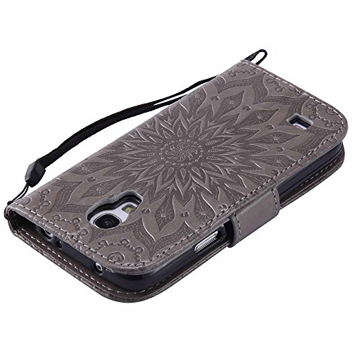 Galaxy S4 Mini Hülle, Dfly Premium Slim PU Leder Mandala Blume prägung Muster Flip Hülle Bookstyle Stand Slot Schutzhülle Tasche Wallet Case für Samsung Galaxy S4 Mini i9190, Grau - 8