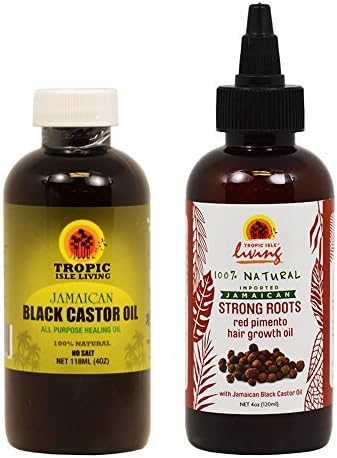 Jamaican Black Castor Oil 4oz + Strong Roots Red Pimento Hair Growth Oil 4 oz by Jamaican