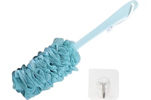 NWVUOP Back Scrubber Long Handle Loofah Bath Brush for Shower, 17 Inches Back Brush Shower Sponge on a Stick(Blue)