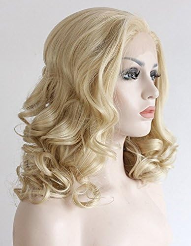 VANGEL Lace Front Wigs - Fashionable Short Bob Cut Soft Wavy Blonde Wig Medium Length Heat Resistant Glueless Synthetic Wigs for Women 16 Inches