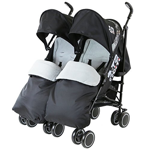 Zeta Citi TWIN Stroller Buggy Pushchair - Black Double Stroller Complete With FootMuffs