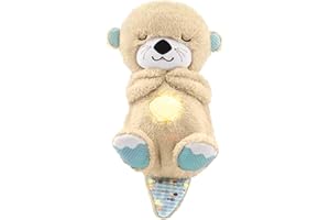 WAOTIER Baby Gifts,Sleeping Otter Breathing Otter Newborn Baby Toys & New Plush Washable Soft Toys for Babies with Light and Sound Cosleeping Toy for Baby Girl & Boy Gifts Newborn Essential (A-Grey)