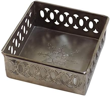 ENGRAVED FLORAL METAL COASTER HOLDER TRAY W10CM X W10CM X H4.5CM