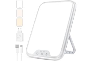 Daxing Lámpara SAD, lámpara de terapia de luz SAD de 10000 lux para depresión, luz SAD con 3 temperaturas de color, brillo ajustable, 4 ajustes de temporizador, tamaño compacto, lámpara de luz diurna
