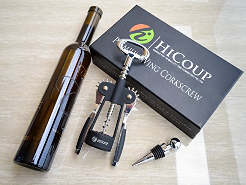 Flügel-Korkenzieher zum Öffnen von Weinen, von HiCoup – Korkenzieher als Premium-Gesamtlösung zum Öffnen von Weinen und anderen Flaschen, mit zusätzlichem Weinflaschenverschluss - 3