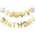 Happium Donut Birthday Garland Happy Birthday Banner Paper Bunting for Kids Birthday Party Decorations, Multicolour 6" x 8.5''