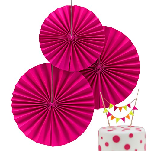 Ginger RayNeon Fan Pin Wheel Decorations for Wedding or Party 3 Pack, Pink (NB-258)