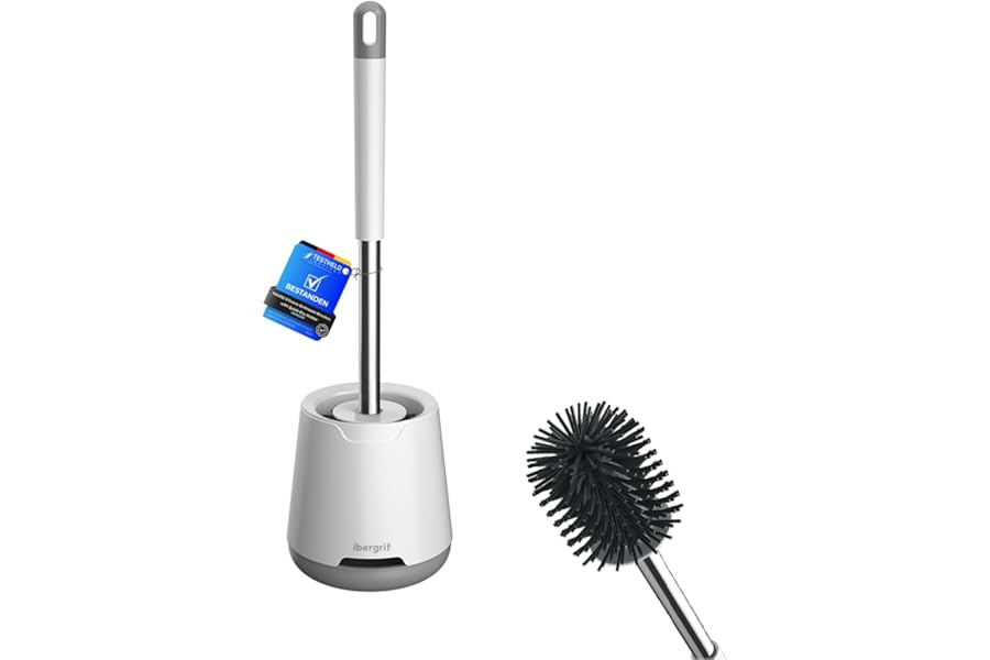 Ibergrif M34152 Silicone Toilet Brushes & Holders, Deep Cleaner, Toilet Brush with Quick Drying Holder Set for Bathroom