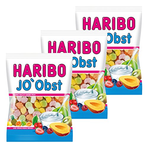 Haribo Jo Obst, 3er Pack, Gummibärchen, Weingummi, Fruchtgummi, Im Beutel, Tüte, 175 g