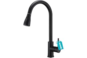 UCMDA Robinet Cuisine Noir avec Douchette Extensible Mitigeur Cuisine en Acier Inoxydable Robinet Douchette Cuisine de Rotatif à 360°, Robinet Evier de Cuisine, 3 Modes de Réglage du Débit D'eau