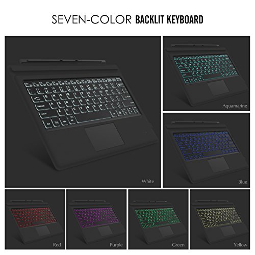 MoKo Drahtlose Wireless Bluetooth 3.0 Tastatur Qwerty-Layout Keyboard mit eingebauter Lithium Batterie und LED Color Backlit für Microsoft Surface Pro 3 / 4 12 Zoll Tablet, Grau - 5