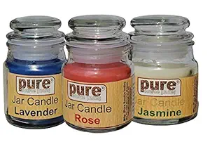 Pure Source India Wax Jar Candle, Pack of 3, Rose;Jasmine;Lavender
