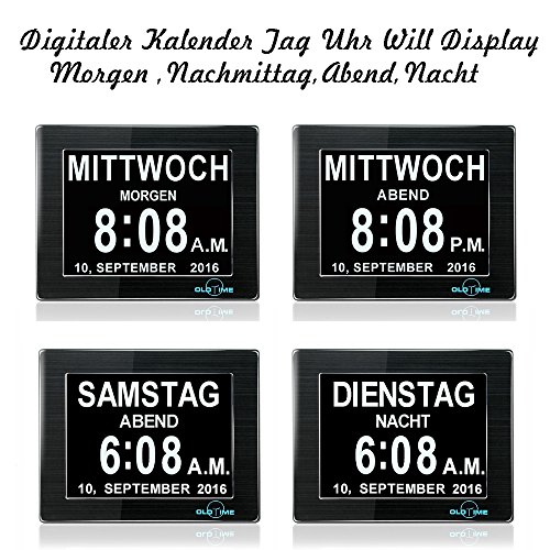 OLDTIME® 8″ Digitaler Kalender Tag Uhr Für Demenz Alzheimerkranke/sehschwachen Gelesen Werden. (Alzheimeruhr ) Große Zeitanzeige . Sehr Gut Geeignet Für ältere -Schwarz - 3