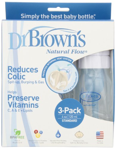 Dr. Brown's BPA Free Polypropylene Natural Flow Standard Neck Bottle, 4 oz - 3-Pack