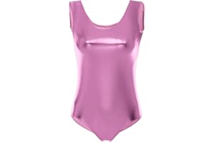 IBAKOM Leotardo de Gimnasia sin Mangas metálico para Mujer, Lady Shiny Spandex Dance Camisole Body Stage Dancewear Traje de Entrenamiento de salón de Baile