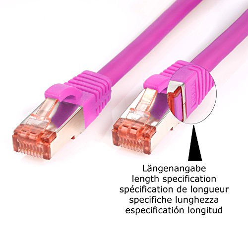 TPFNet 7,5m CAT.6 – CAT6 Premium Ethernet LAN Patchkabel SFTP DOPPELT GESCHIRMT | Gigabit Netzwerkkabel | LAN-Kabel | RJ45 Kabel | Internetkabel | RJ45 Netzwerk Anschlusskabel | Patch Kabel | Ethernet Kabel mit Knickschutztülle magenta (RJ45, Cat 6, Twisted Pair, S/FTP (PIMF) DOPPELT GESCHIRMT, halogenfrei, 1000 Mbit/s / 1 Gigabit) - 5