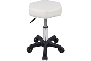 FURWOO Taburete Giratorio Hexagonal de Altura Ajustable con Ruedas para masajes de salón de SPA Blanco