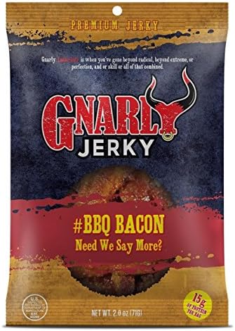 Gnarly Jerky #BBQ Bacon Flavor Premium Bacon Jerky 2.5oz - 15g of Protein per Bag