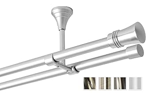 Rollmayer metall Gardinenstange Ø 16mm Rohr, Silber für Ösenvorhang Gardinen Vorhang (Largo 320cm lang, Silber, Deckenbefestigung 2-läufig) Ohne Ringe!
