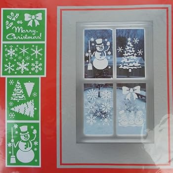 1 x Pack of 4 Plastic Christmas Window Stencils Home Spray Snow ...