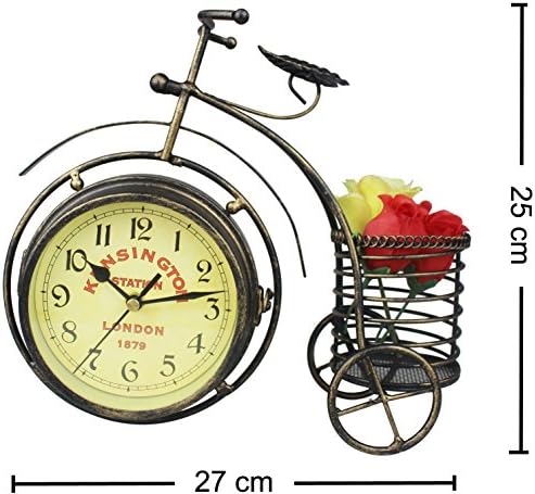 Double Y Antiqued Metal Bicycle Mute Desk Clock,25 CM High Table Clock,Perfect Gift and Classical Decoration Shelf Clock (Double Sides)