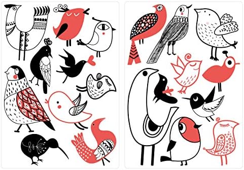 I-love-Wandtattoo WAS-12678 Children's room wall tattoo set ''Drawing birds in black - white look with red elements'' wall sticker boys room air animals girls room deco figures baby room garden animals
