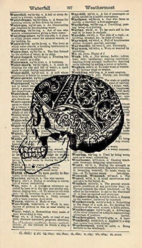 Tattooed Skull Art Print - Anatomy Art Print - Vintage Dictionary Art Print - Vintage Art Print - Wall Art - Gift - Artwork - Dictionary Page - Skull Illustration - Book Print - Black & White 430B