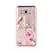 Galaxy J7 2016 Case Cover with Free Black Stylus Pen,Leeook Luxury Elegant Beautiful Bird Pink FLower Electroplate Plating Frame Crystal Soft Gel Silicone TPU Case Cover Bumper for Samsung Galaxy J7 2016