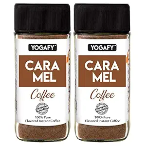 YOGAFY - CARAMEL Flavoured Coffee - 100 g | Sugar Free - Instant Flavoured Coffee Powder | Smooth Rich Taste | Made with 100% Pure Arabica Coffee Beans| - Pack of 2 ( 50 Gram each)