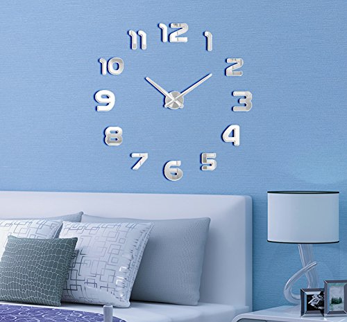 Muhsein® Wanduhr DIY 3D Modern Bürouhr für Wohnzimmer Schlafzimmer Home Decor (Silber) - 2