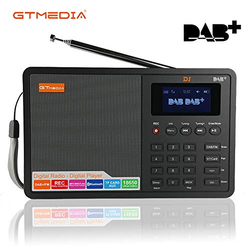 Radio DAB+/FM Portatili Bluetooth Lettore MP3 Stereo Speaker Digitale Sveglia Snooze Sleep Timer AUX-in TF Card Registrazione, USB Ricaricabile Batteria con 1.8" LCD Display