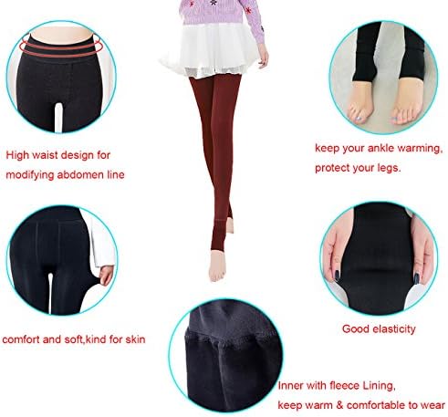 QITUO Womens Autumn Winter Style Thermal Tights Flocking Warm Thick Full Length Fleece Leggings (Pack of 3)