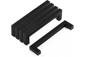 DRENKY 5 unità Maniglie per armadietti in acciaio inossidabile Manopole per porte nere Maniglia per mobili con vite per cassetti Mobili per mobili da cucina Decorazione per la casa, distanza fori 128 mm