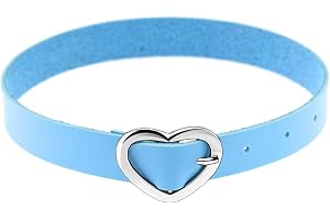 Flongo Tattoo Choker läderhalsband läderhalsband damer halsband med hjärta nitar hänge kedja svart blå rosa vit silver gotisk