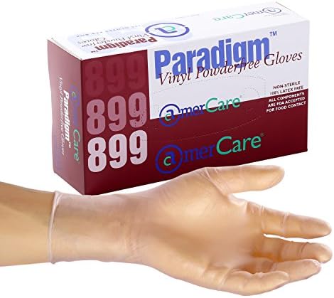 AmerCare Paradigm Vinyl Gloves, Powder-Free, Small, Case of 1000