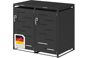 STEELSØN Diorus Mülltonnenbox 2er bis 240L abschließbar – Hochwertige Mülltonnenverkleidung für 2 Tonnen – Müllbox Stahl – Müllcontainer Schwarz - Mülltonnen Box wetterfest – Gerätebox mit Schloss