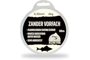 ‎MAJOR FISH Major Fish Zander Vorfach Fluorocarbon Schnur Angelschnur | 0,30 mm | 4 kg | 50 Meter