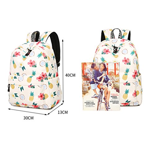 Inwagui Sac école Femme Sac d ecole Scolaire Sac à Dos en Polyester Pour Voyages, Ecoles, Randonnées - Ananas