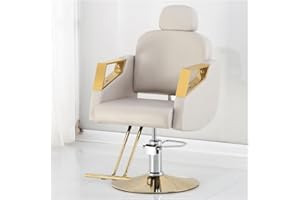 Llchaensc Friseurstuhl Mit Kopfstütze, Friseursessel Höhenverstellbar Kippbar Für Herren Damen, Friseureinrichtung Bedienungsstuhl Vintage Retro, Kunstleder,Beige,A