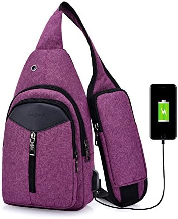 Estwell Chest Sling Bag with USB Charging Port, Unisex Casual Crossbody Bag Shoulder Backpack Daypack for Cycling Hiking Outdoor Travel