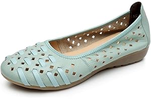 rismart Damen Hohl Komfort Schlüpfen Mary Jane Intelligent Leder Ballerinas Schuhe