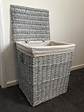 Home Délices Extra Large Famille de Taille Gris en rotin Panier à Linge en Osier Style Shabby Chic Vieilli Finition Rustique