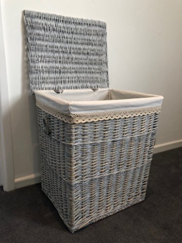 Home Delights Extra Große Familie Große Wäschekorb aus Weide, Grau Rattan Shabby Chic Rustikal Finish