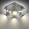 Depuley Modern 4 Way LED Ceiling Light with Square Plate, 3000K Warm White, Swiveling Spotlight, Brushed Nickel Chrome Kitchen Light for Living Room, Bedroom, Kitchen (4xGU10 Bulbs Included)