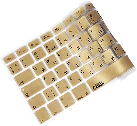 Casiii Russian English Ultrathin Silicone MacBook Keyboard Cover for Macbook, Macbook Pro, Macbook Air, and iMac, 13, 15, and 17 Inch, With/Without Retina Display (Gold)