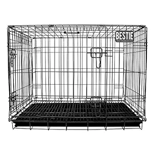 Bestie Dog Cage Foldable Heavy Metal Crate Kennel for Pets wih Removable Tray Paw Protection - 30 Inch