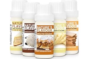 ALPHAPOWER FOOD Arôme alimentaire naturel, SET SUPER ÉCONOMIQUE 5x10ml liquide - gouttes aromatisantes et édulcorant sans sucre, goût délicieux, vegan liquid sweetener Flavour Drops, Flavdrops