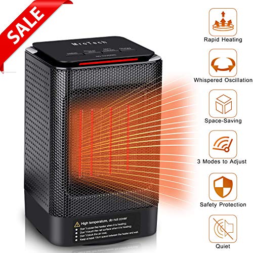 MroTech Chauffage électrique céramique Chauffage d'oscillation Radiateur électrique Réchauffeur d'espace personnel petit Ventilateur de Chauffage soufflant silencieux pour maison, bureau (Noir)